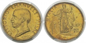 Italie
 Victor-Emmanuel III (1900-1946) 
 100 lires or - 1931 An X R Rome. 
 Rare.
 FDC - PCGS MS 64+
 600 / 700