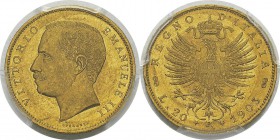 Italie
 Victor-Emmanuel III (1900-1946) 
 20 lires or - 1903 R Rome.
 Très rare - 1800 exemplaires. 
 Superbe à FDC - PCGS MS 62
 1.600 / 1.800