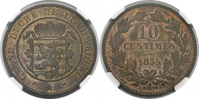 Luxembourg
 Guillaume III (1849-1890)
 10 centimes - 1855 A Paris. 
 Rare qualité.
 FDC - NGC MS 65 RB
 50 / 70