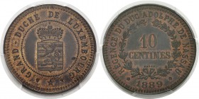 Luxembourg
 Adolphe (1890-1905)
 Essai du 10 centimes - 1889 Bruxelles. Régence du Duc Adolphe de Nassau. 
 Petit blason.
 Très rare - 50 exemplai...