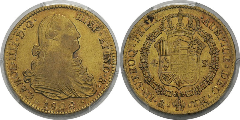 Mexique
 Charles IV (1788-1808)
 4 escudos or - 1808/0 Mo TH Mexico. 
 TTB à ...