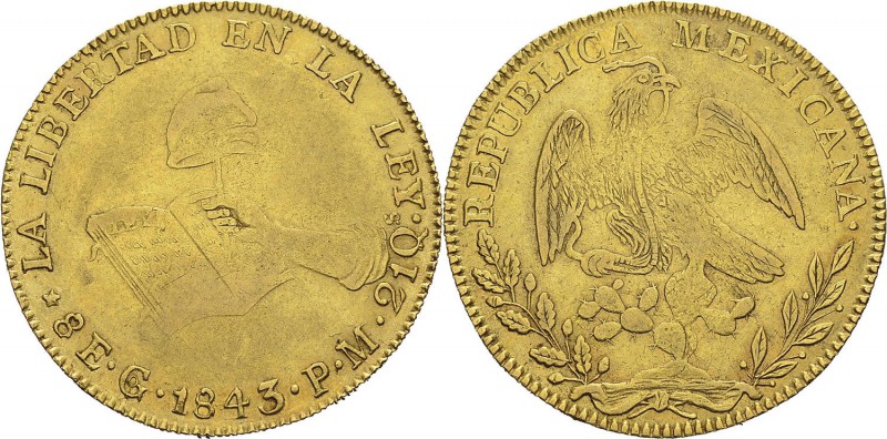Mexique
 Première République (1823-1867)
 8 escudos or - 1843 Go PM Guanajuato...