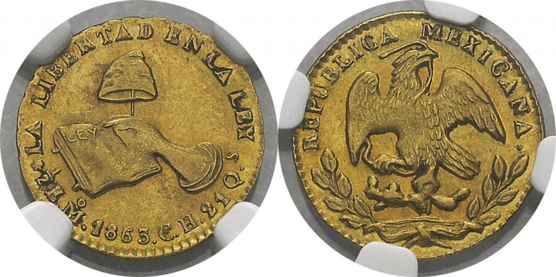 Mexique
 Première République (1823-1867)
 1/2 escudo or - 1863/57 Mo CH/GF Mex...