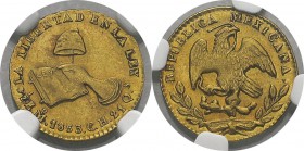 Mexique
 Première République (1823-1867)
 1/2 escudo or - 1863/57 Mo CH/GF Mexico. 
 Collection Caballero de las Yndias.
 Superbe à FDC - NGC MS 6...