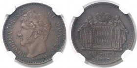 Monaco
 Honoré V (1819-1841)
 Epreuve en cuivre du 1/2 franc - 1838 M - Rogat. 
 Très rare.
 Pratiquement FDC - NGC MS 63 BN
 600 / 700