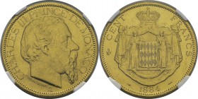 Monaco
 Charles III (1856-1889)
 100 francs or - 1884 A Paris. 
 Superbe - NGC AU 55
 1.200 / 1.400