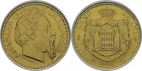 Monaco
 Charles III (1856-1889)
 100 francs or - 1886 A Paris. 
 Superbe à FDC - NGC MS 61
 1.400 / 1.600