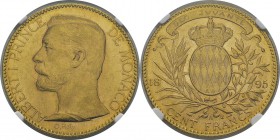 Monaco
 Albert Ier (1889-1922)
 100 francs or - 1895 A Paris.
 Magnifique exemplaire.
 Pratiquement FDC - NGC MS 63
 2.000 / 2.500