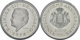 Monaco
 Rainier III (1949-2005)
 2000 francs platine du 25ème anniversaire de règne - 1974
 Flan Bruni - PCGS PR 69 CAMEO
 800 / 900