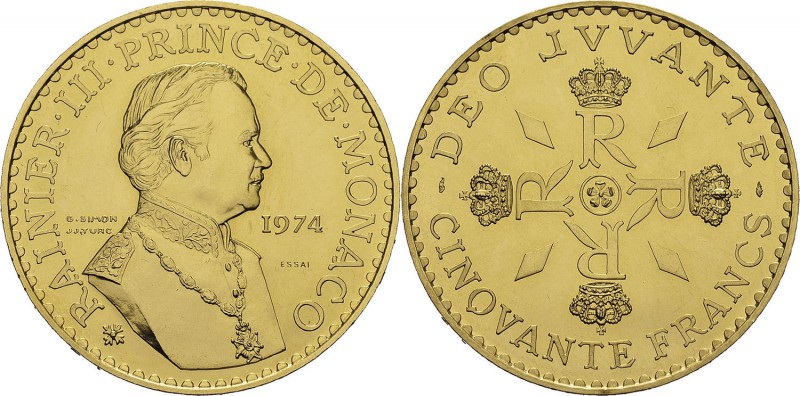 Monaco
 Rainier III (1949-2005)
 Essai en or sur flan bruni du 50 francs argen...