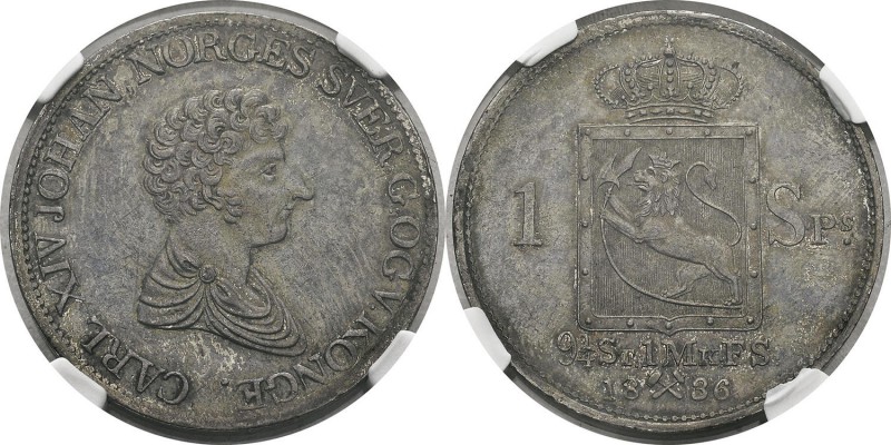 Norvège
 Charles XIV (1818-1844)
 1 speciedaler - 1836 Kongsberg. 
 Rarissime...