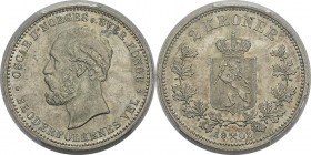 Norvège
 Oscar II (1872-1905)
 2 couronnes - 1902 
 Superbe - PCGS AU 55
 200 / 300