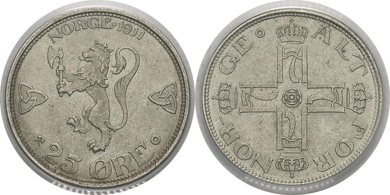 Norvège
 Haakon VII (1905-1957)
 25 ores - 1911
 Pratiquement FDC - PCGS MS 6...