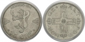 Norvège
 Haakon VII (1905-1957)
 25 ores - 1911
 Pratiquement FDC - PCGS MS 64
 100 / 200