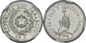 Paraguay
 République (1811 à nos jours)
 Epreuve du 20 centimos - 18-- (vers 1889). 
 Frappé sur un 20 centavos d'Argentine.
 Rarissime.
 Pratiqu...