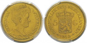 Pays-Bas
 Wilhelmine (1890-1948)
 5 florins or - 1912 Utrecht.
 FDC - PCGS MS 65
 150 / 200