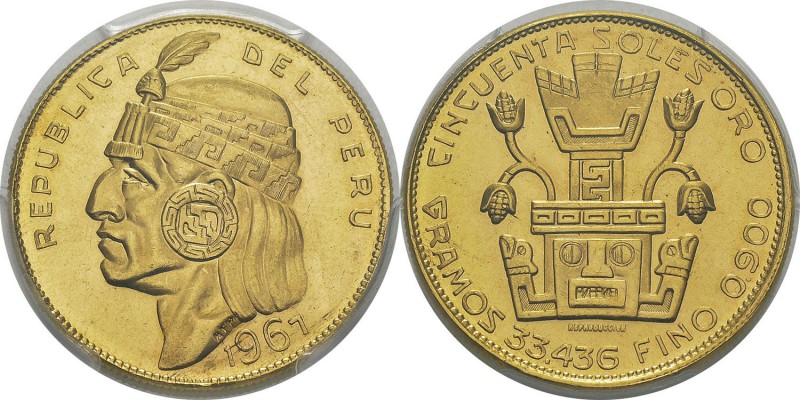 Pérou
 République (1821 à nos jours)
 50 soles or - 1967 Lima.
 FDC - PCGS MS...