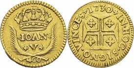 Portugal
 Jean V (1706-1750)
 400 reis or - 1730 Lisbonne.
 TTB à Superbe
 100 / 200