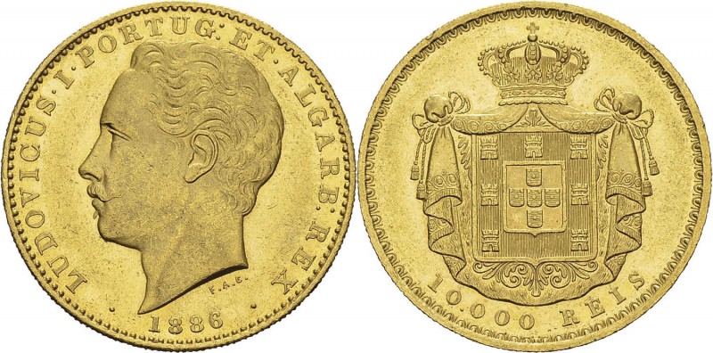 Portugal
 Louis Ier (1861-1889)
 10000 reis or - 1886 Lisbonne.
 Superbe à FD...