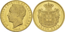 Portugal
 Louis Ier (1861-1889)
 10000 reis or - 1886 Lisbonne.
 Superbe à FDC
 700 / 900