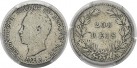 Portugal
 Louis Ier (1861-1889)
 200 reis - 1867 Lisbonne. 
 Rarissime.
 B à TB - PCGS VG 10
 200 / 300
