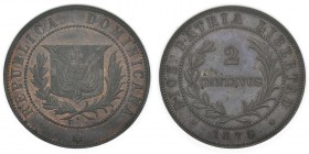 République Dominicaine
 IIème République (1865-1916/1924 à nos jours) 
 Essai en bronze du 2 centavos - 1878 E.
 Rare et magnifique exemplaire.
 S...
