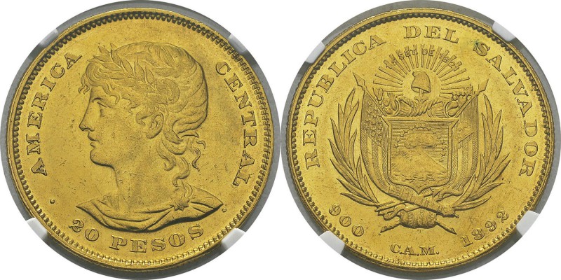 République du Salvador (caféière - 1876-1931)
 20 pesos or - 1892 CAM San Salva...