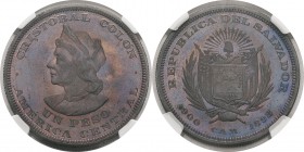 République du Salvador (caféière - 1876-1931)
 Epreuve en cuivre sur flan bruni du 1 peso argent - 1893 CAM San Salvador. 
 Tranche striée - Frappe ...