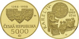 République Tchèque (1993 à nos jours)
 Epreuve sur flan bruni du 5000 couronnes or - 1998 
 1854 exemplaires.
 Flan Bruni
 650 / 750