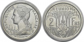Réunion
 Essai-piéfort en aluminium du 2 francs - 1948 Paris.
 Très rare - 104 exemplaires.
 Frappe d’Epreuve - PCGS SP 64
 100 / 200