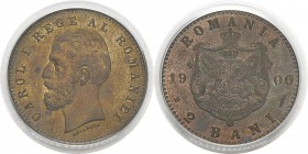 Roumanie
 Charles Ier (1866-1914)
 2 bani - 1900 B Hambourg. 
 Rare dans cette qualité.
 Pratiquement FDC - PCGS MS 64 RB
 50 / 70