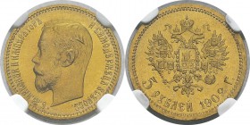 Russie
 Nicolas II (1894-1917)
 5 roubles or - 1902 AP Saint-Pétersbourg. 
 D’une qualité exceptionnelle.
 FDC Exceptionnel - NGC MS 66
 200 / 30...