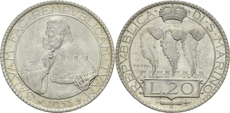 Saint Marin (République de)
 Essai du 20 lires - Prova - 1933 R Rome. 
 Rariss...