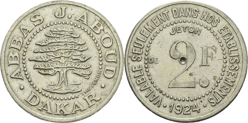 Sénégal
 2 francs en maillechort « Abbas J. Aboud » - 1924 Dakar.
 Superbe
 2...