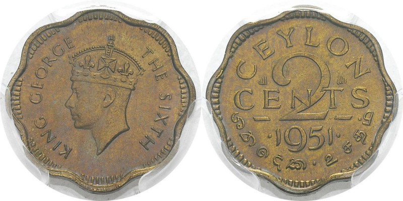 Sri Lanka (Ceylan)
 Georges VI (1936-1952)
 2 cents - 1951
 FDC Exceptionnel ...