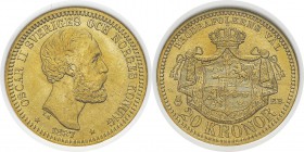 Suède
 Oscar II (1872-1907)
 20 couronnes or - 1887 EB. 
 FDC - NGC MS 65
 300 / 400