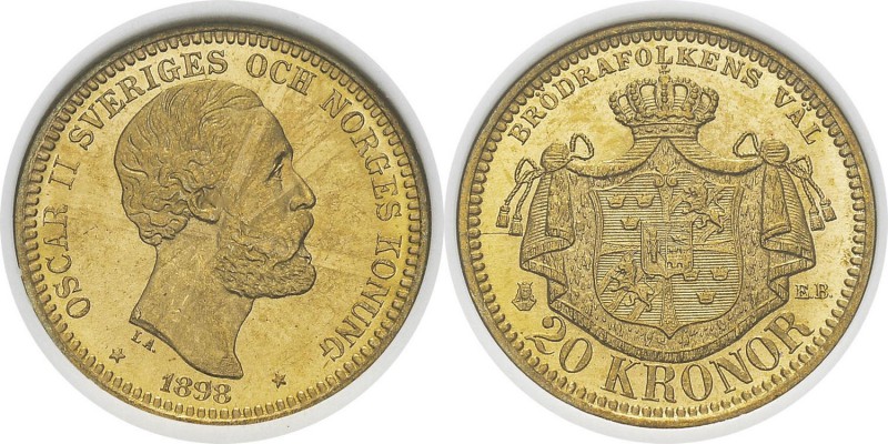 Suède
 Oscar II (1872-1907)
 20 couronnes or - 1898 EB.
 Pratiquement FDC - N...