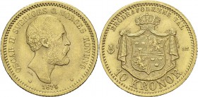 Suède
 Oscar II (1872-1907)
 10 couronnes or - 1874/3 ST. 
 FDC
 180 / 250
