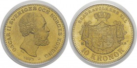 Suède
 Oscar II (1872-1907)
 10 couronnes or - 1883 EB. 
 FDC - PCGS MS 65
 200 / 300