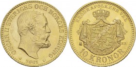 Suède
 Oscar II (1872-1907)
 10 couronnes or - 1901 EB. 
 FDC
 180 / 250