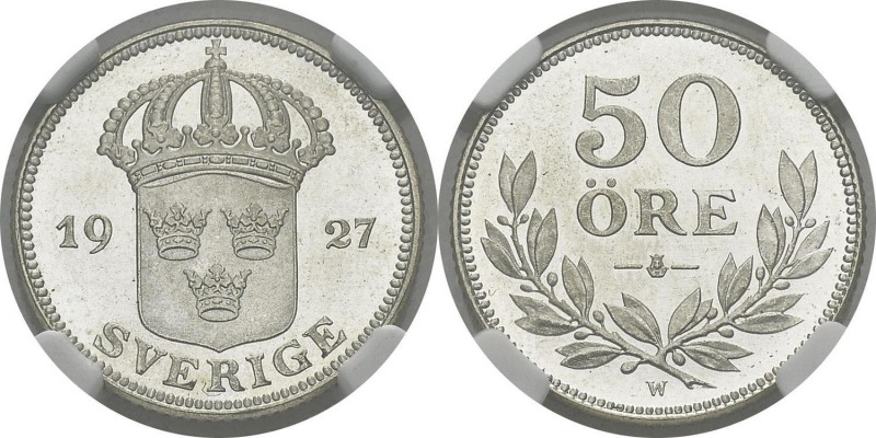 Suède
 Gustave V (1907-1950)
 Epreuve sur flan bruni du 50 ore - 1927 W.
 Trè...