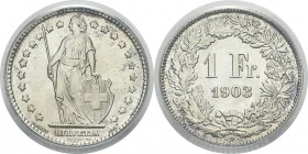 Suisse
 Confédération helvétique (1848 à nos jours) 
 1 franc - 1903 B Berne.
 Très rare dans cette qualité. FDC - PCGS MS 65
 150 / 250