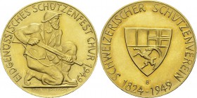 Suisse - Tir Fédéral 
 Canton des Grisons
 Coffret d’origine contenant une médaille de tir en or - 1949 - E. Wiederkehr.
 Très légèrement nettoyé. ...