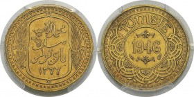 Tunisie
 Mohamed Lamine Bey (1362-1376 AH / 1943-1957) 
 100 francs or (module) - 1366 AH / 1946 Paris.
 D'une insigne rareté - 33 exemplaires. 
 ...