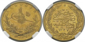Turquie
 Mohamed V (1327-1336 AH / 1909-1918)
 100 piastres or - 1327 AH / An 6 (1914) Constantinople. 
 Pratiquement FDC - NGC MS 63
 250 / 350