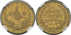 Turquie
 Mohamed V (1327-1336 AH / 1909-1918)
 100 piastres or - 1327 AH / An 9 (1917) Constantinople. 
 Superbe à FDC - NGC MS 62
 250 / 350