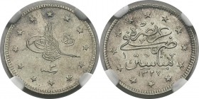 Turquie
 Mohamed V (1327-1336 AH / 1909-1918)
 2 piastres - 1327 AH / An 3 (1911) Manastir. 
 Rare.
 Superbe - NGC AU 58
 100 / 200