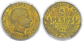 Uruguay
 République (1930 à nos jours)
 Essai en bronze-aluminium du 5 pesos or - 1930 Paris - L. Bazor.
 Frappé pour le centenaire de l'Uruguay. F...