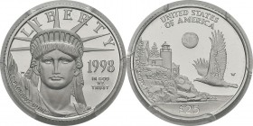 USA
 République fédérale (1789 à nos jours)
 25 dollars platine - 1998 W West Point (New York). 
 Flan Bruni - PCGS PR 69 DEEP CAMEO
 400 / 500...
