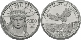 USA
 République fédérale (1789 à nos jours)
 25 dollars platine - 2000 W West Point (New York). 
 Flan Bruni - PCGS PR 69 DEEP CAMEO
 400 / 500...